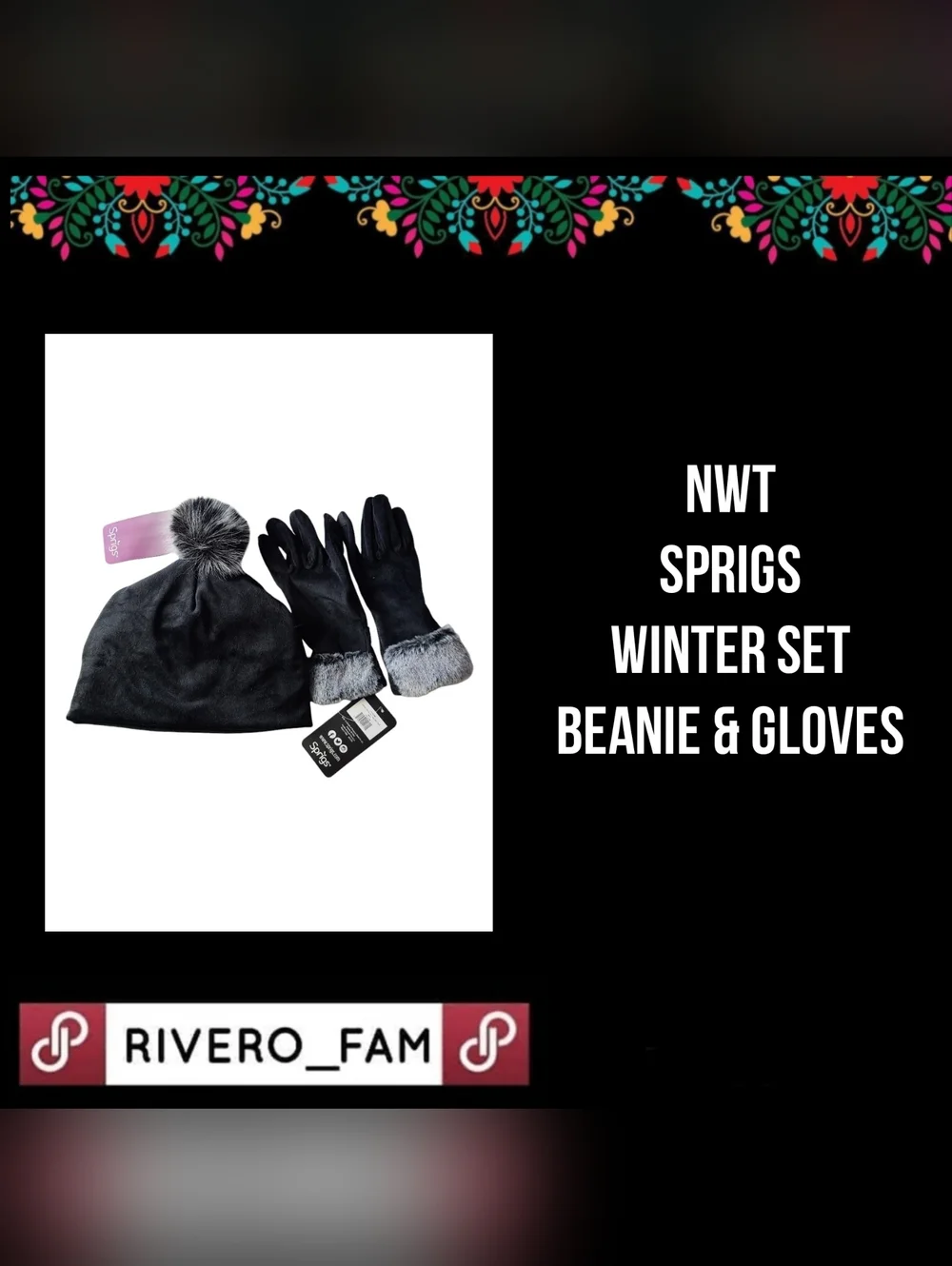 NWT | SPRIGS | WINTER SET |BEANIE & GLOVES | IN BLACK